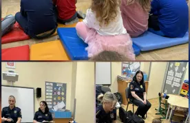 Kolaż zdjęć przedszkolaków ze Strażą Miejską