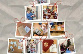 Kolaż zdjęć przedstawiających kalendarz adwentowy przygotowany przez uczniów klasy IC.