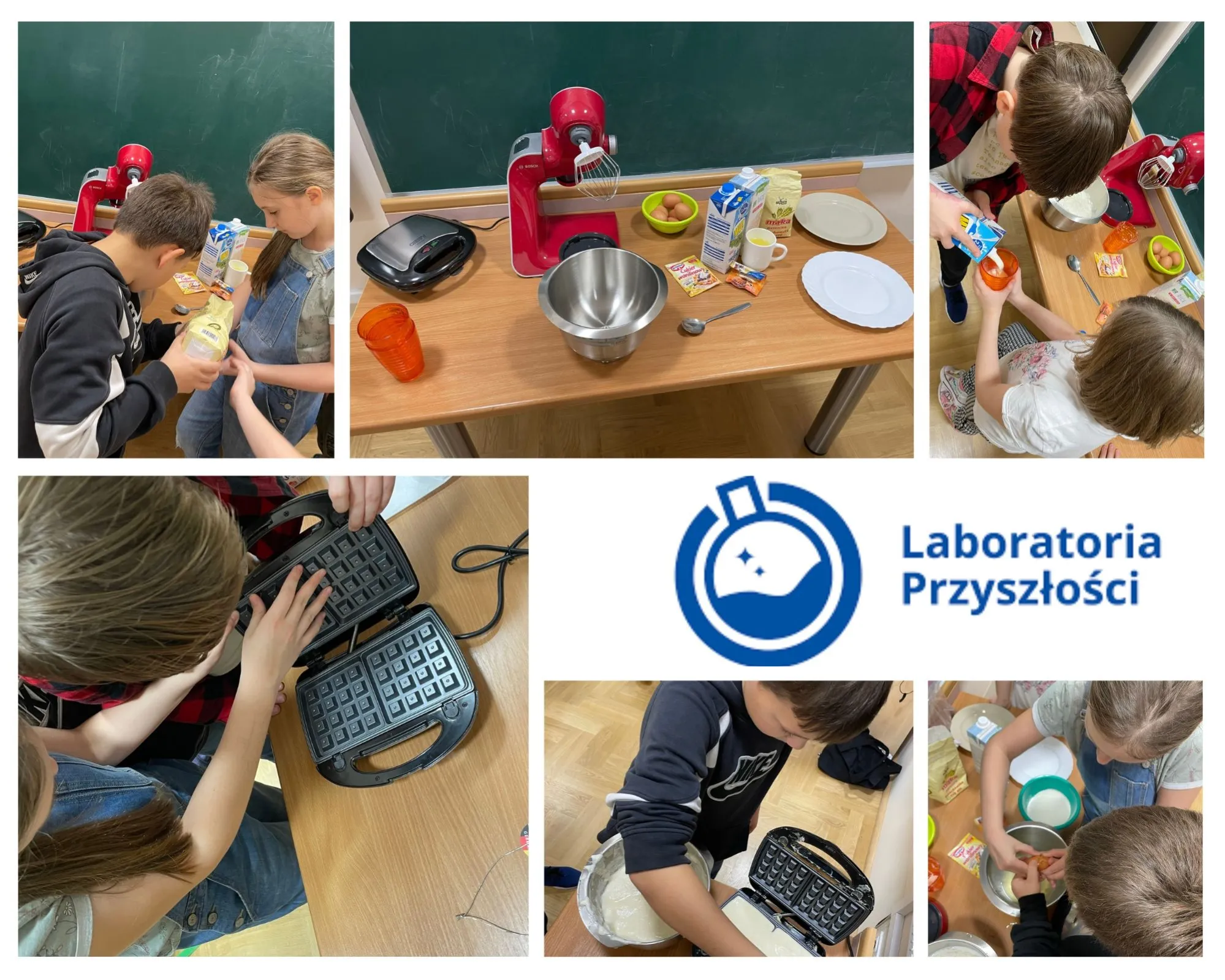 uczniowie przygotowujący gofry