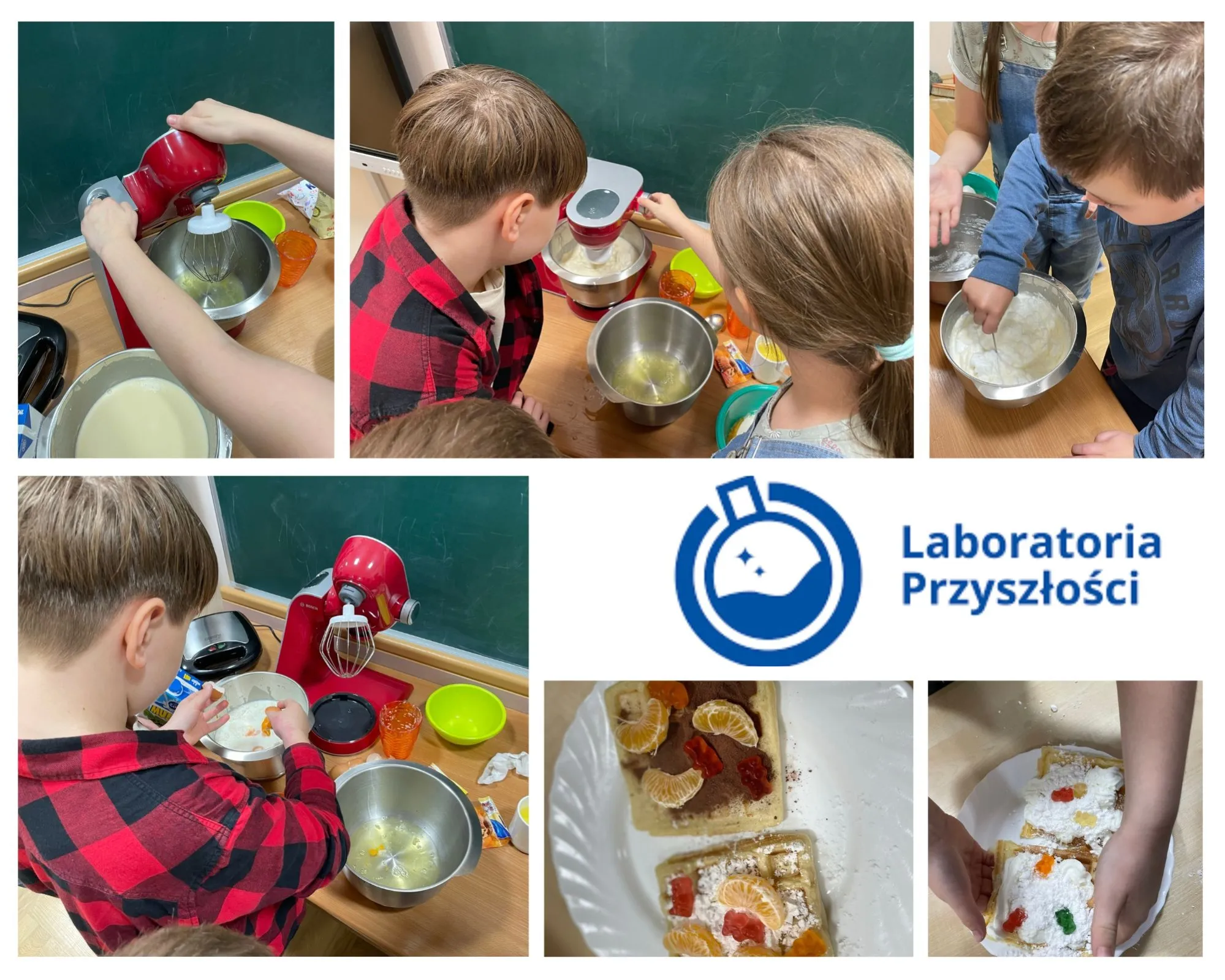 uczniowie przygotowujący gofry