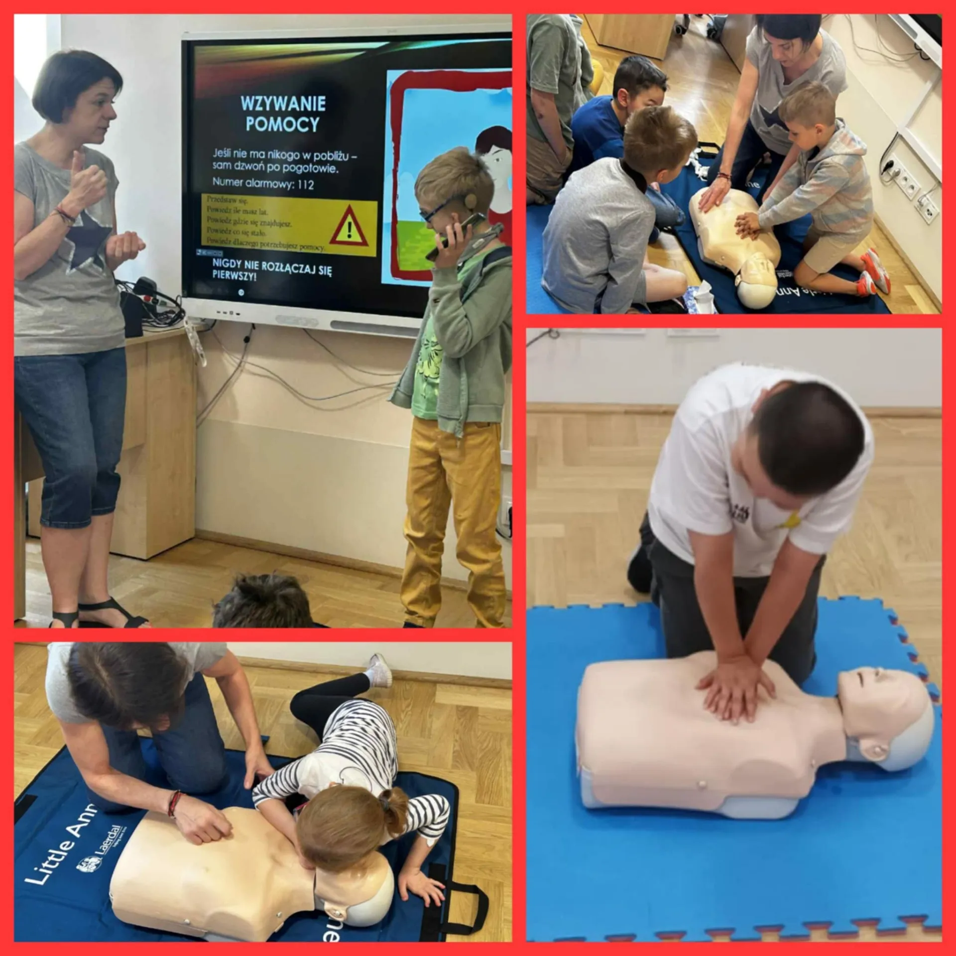 Uczniowie uczący się udzielania pierwszej pomocy
