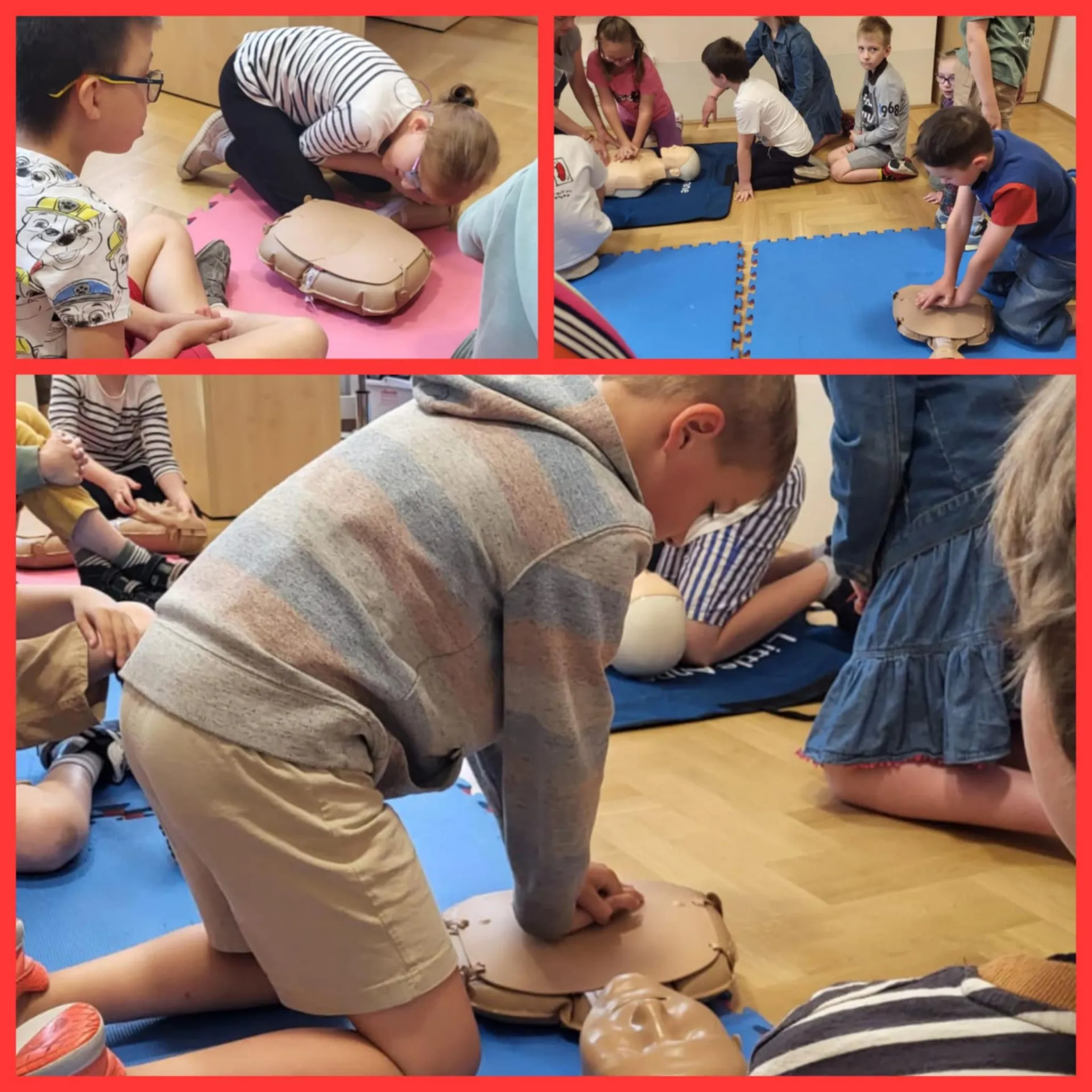 Uczniowie uczący się udzielania pierwszej pomocy