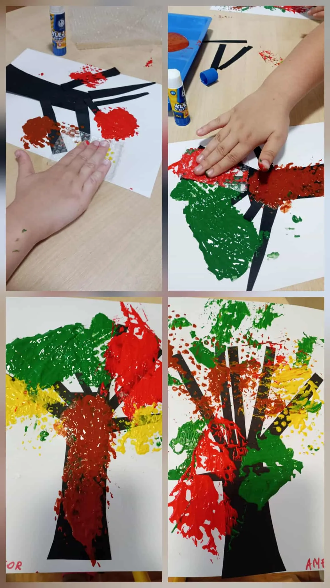 Jesienne drzewa malowane dłonią