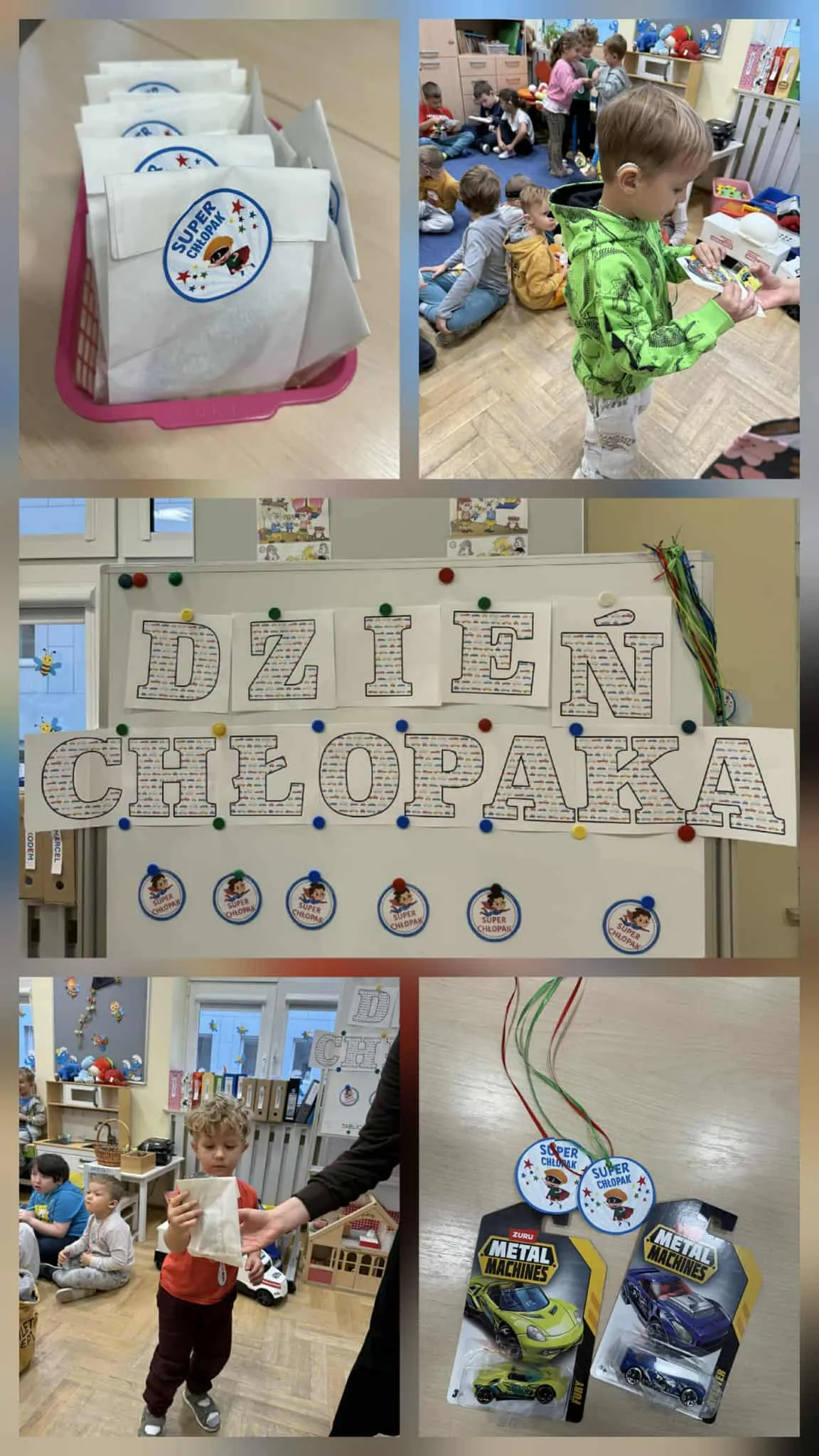 Kolaż zdjęć z dnia chłopaka w przedszkolu