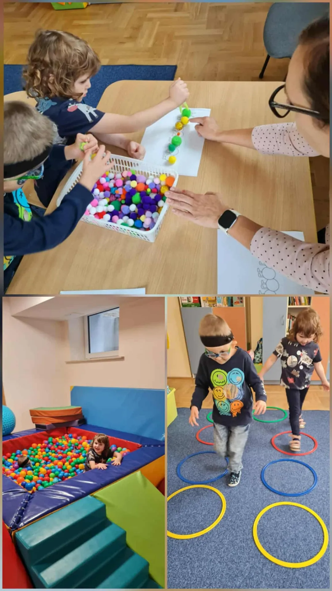 Przedszkolaki układające małe pompony