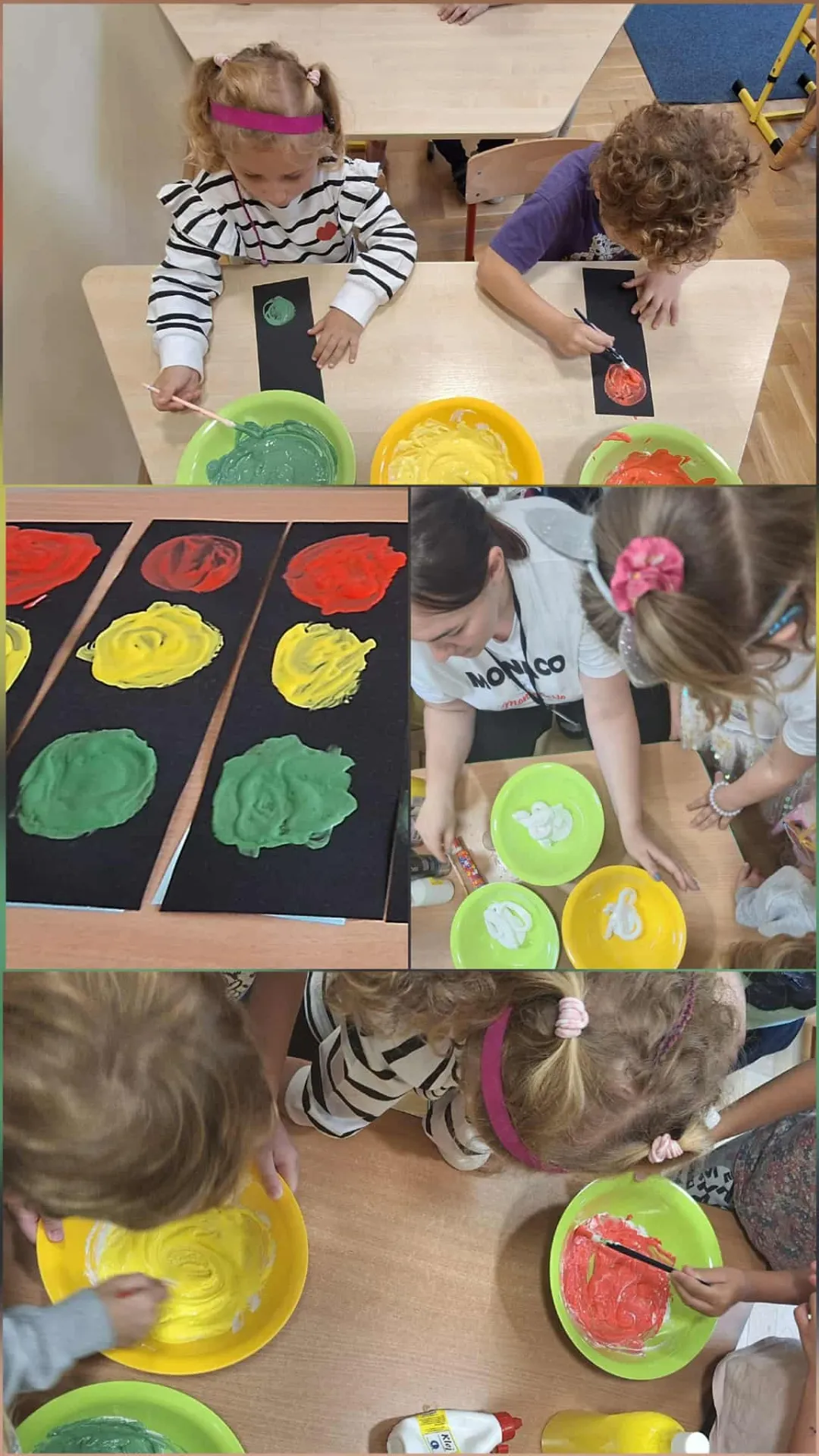 Przedszkolaki malujące sygnalizację świetlną