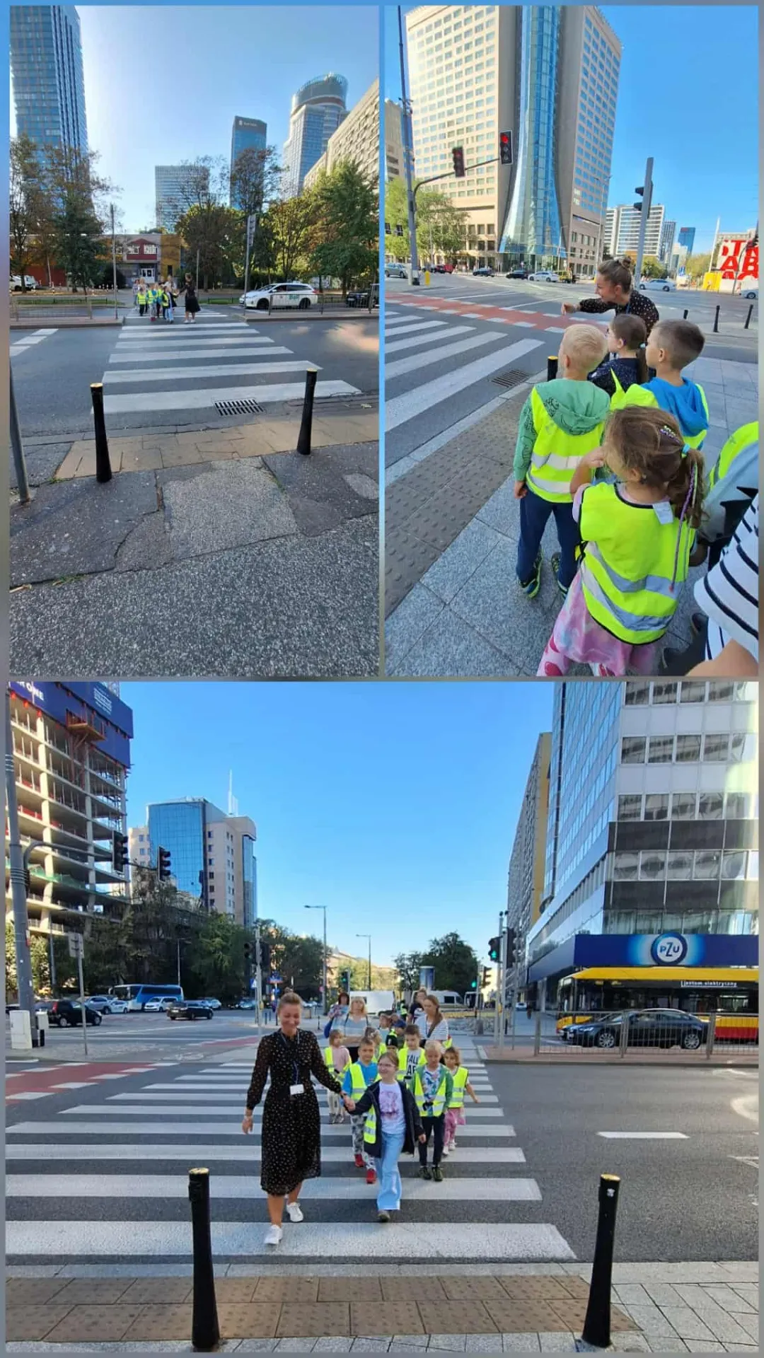 Przedszkolaki przechodzące przez pasy