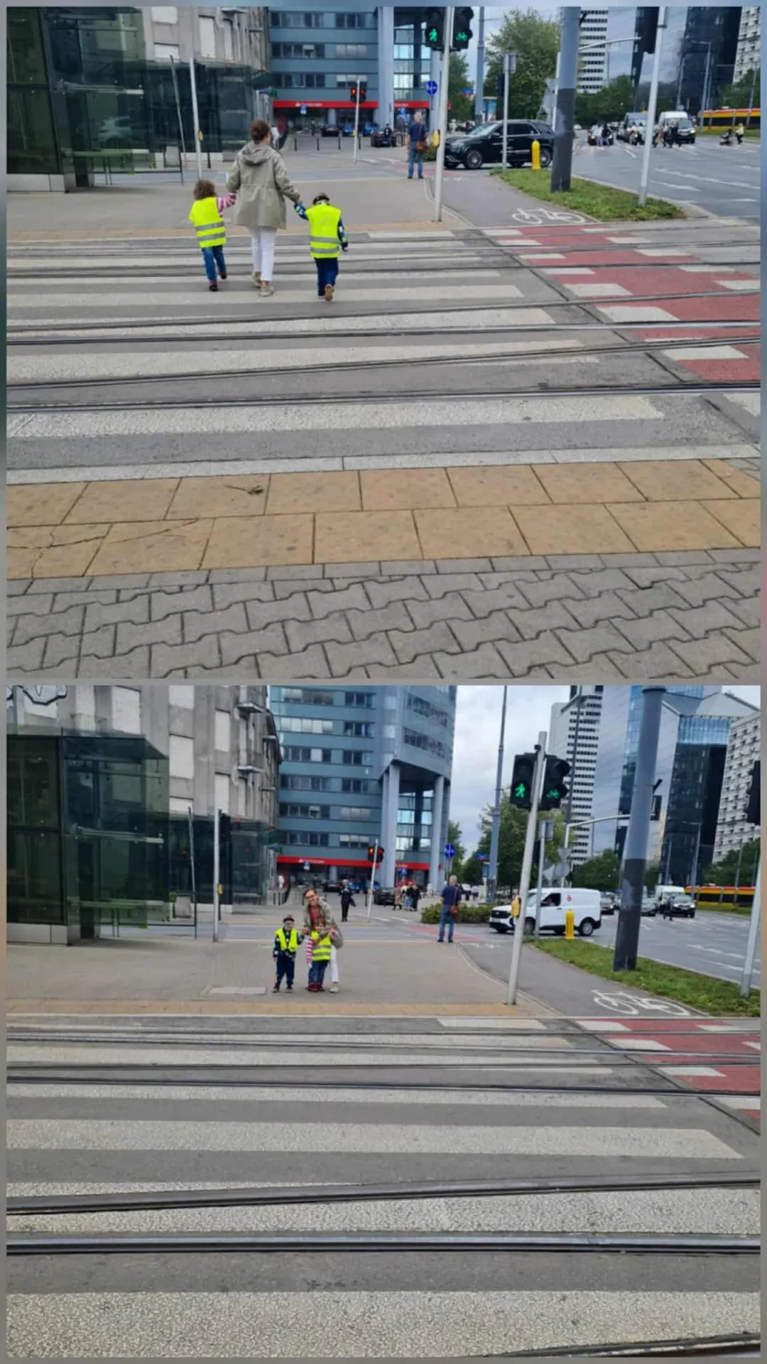 Kolaż zdjęć uczniów podczas spaceru.