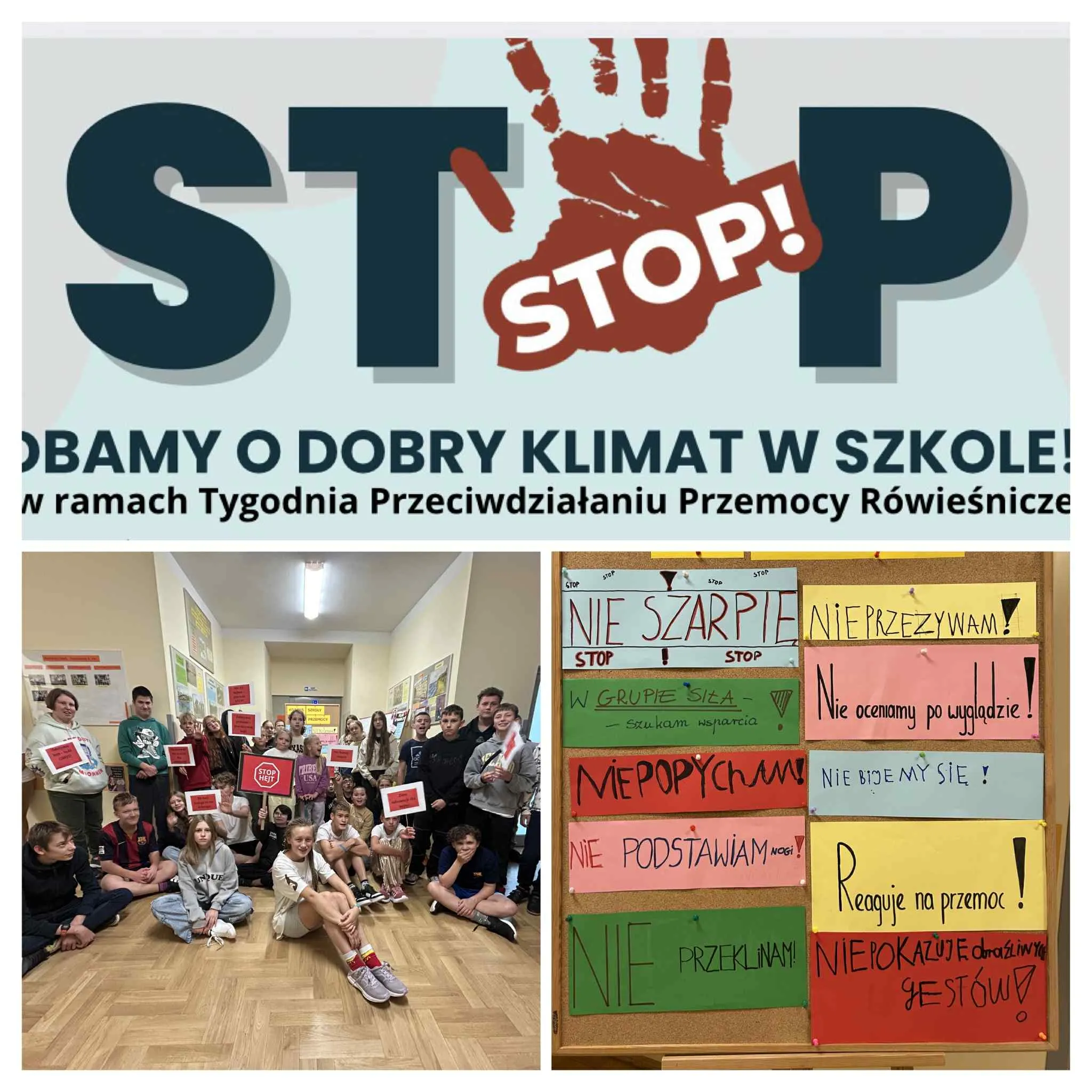 Plakat - Dbamy o dobry klimat w szkole i zdjęcie uczniów