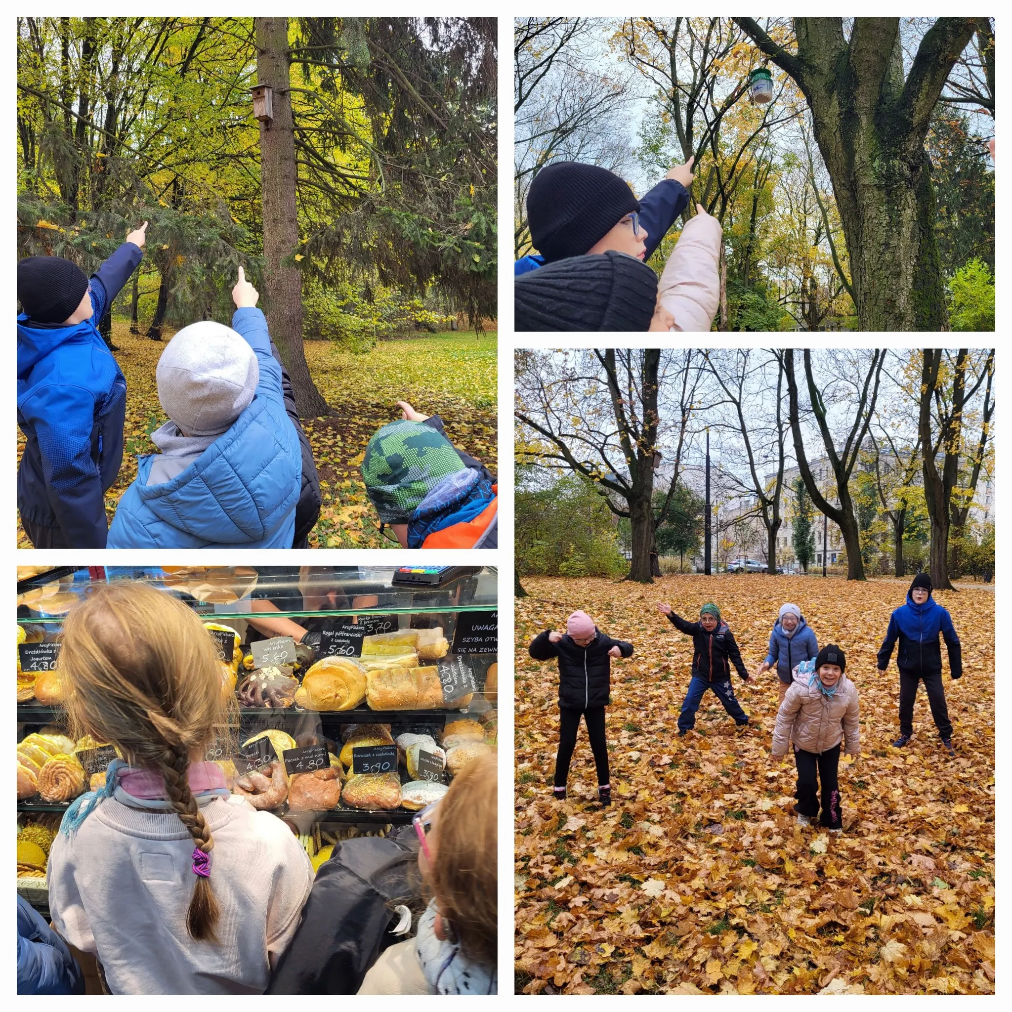 Kolaż zdjęć uczniów na spacerze 