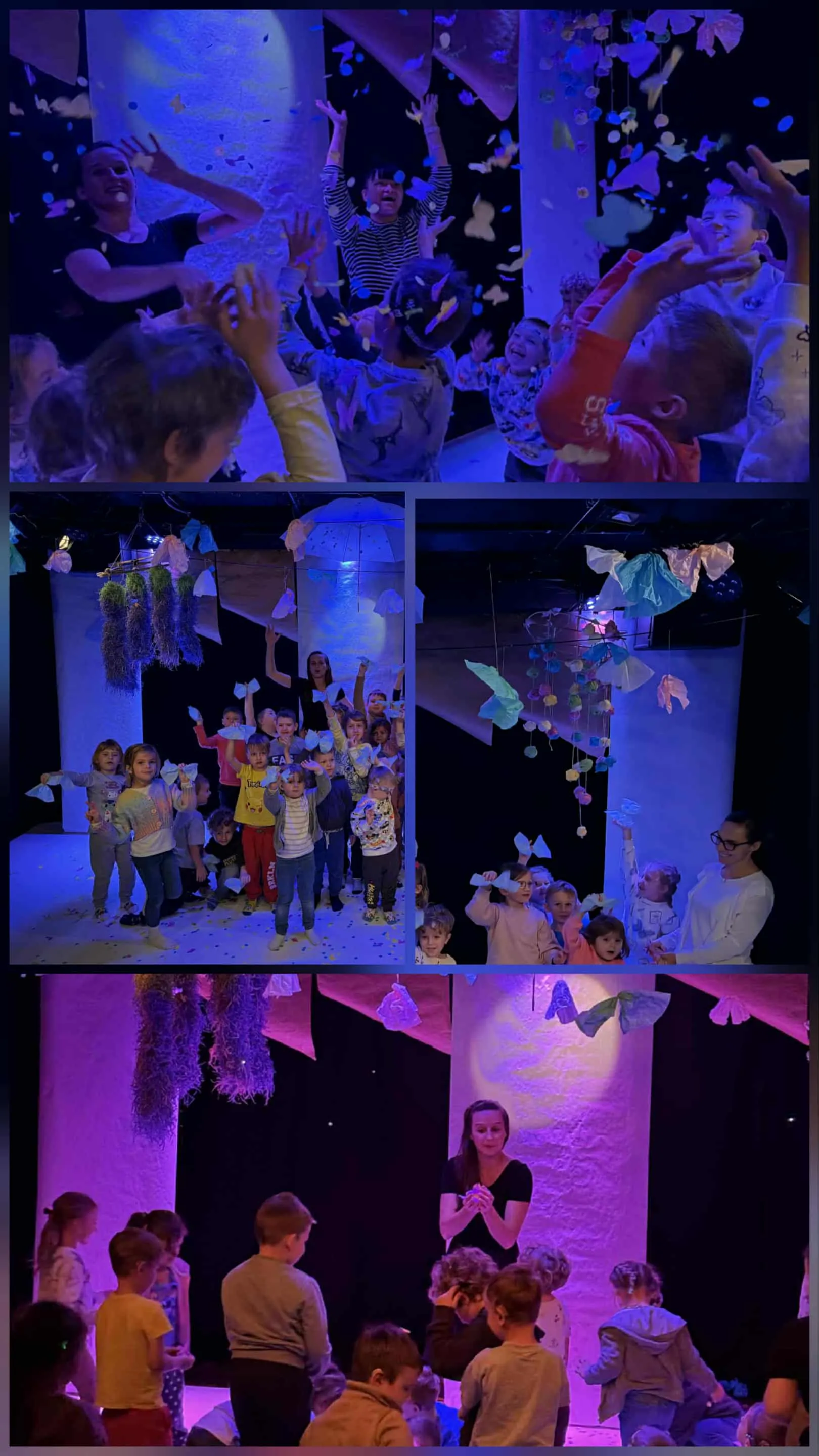 Kolaż zdjęć z pobytu przedszkolaków w teatrze małego widza 