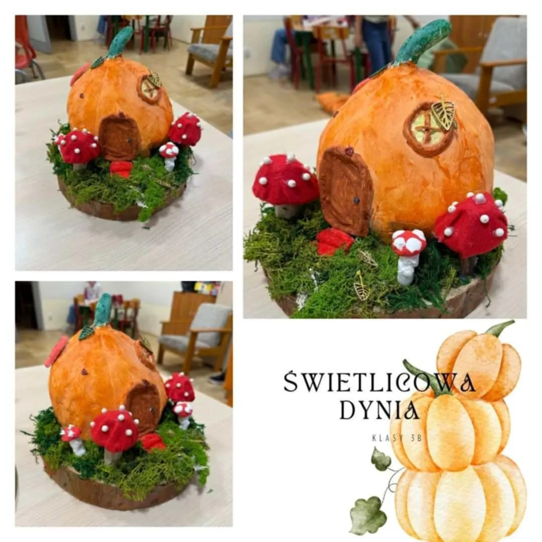 Kolaż zdjęć dyniowego domku