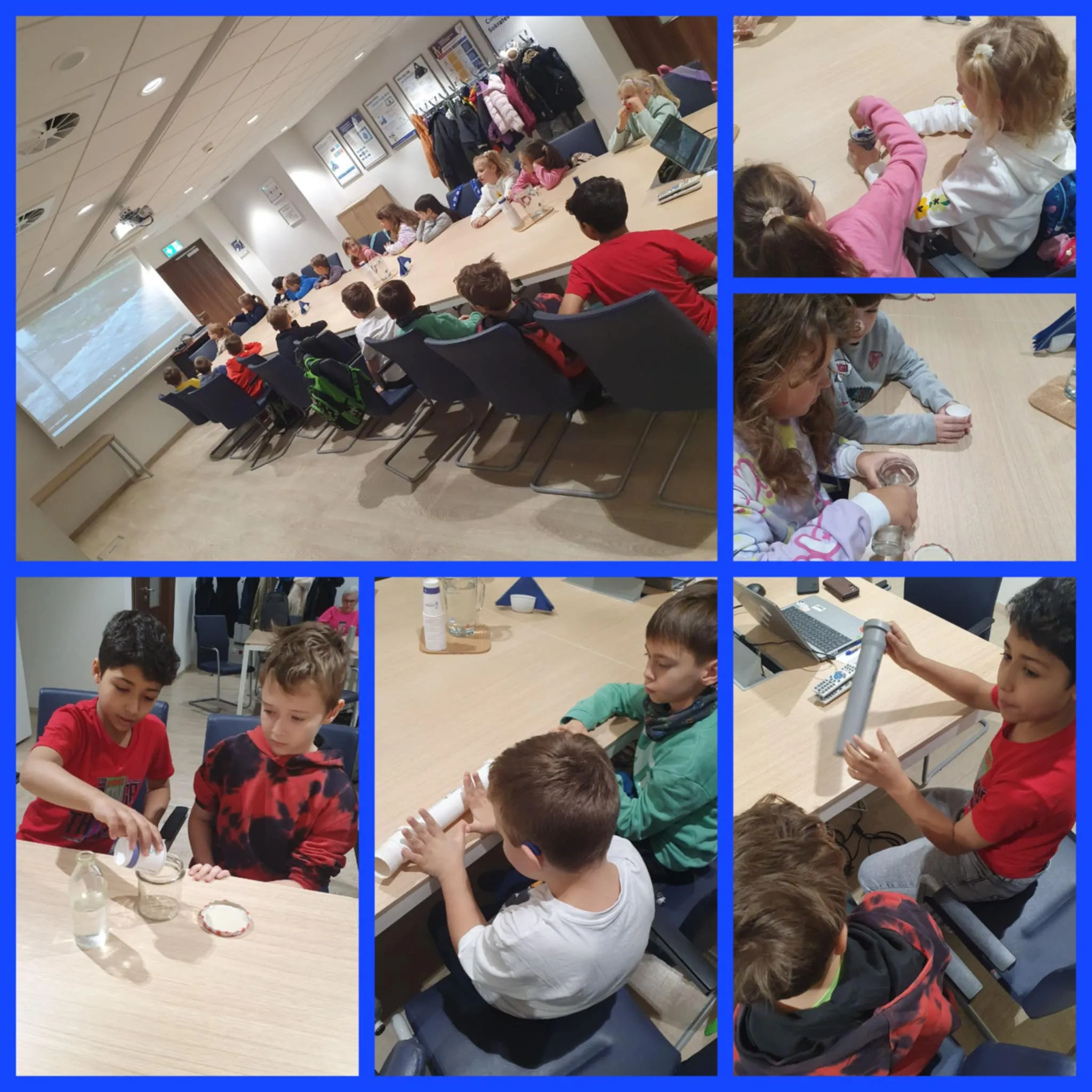 Kolaż zdjęć uczniów z warsztatów warszawskich wodociągów