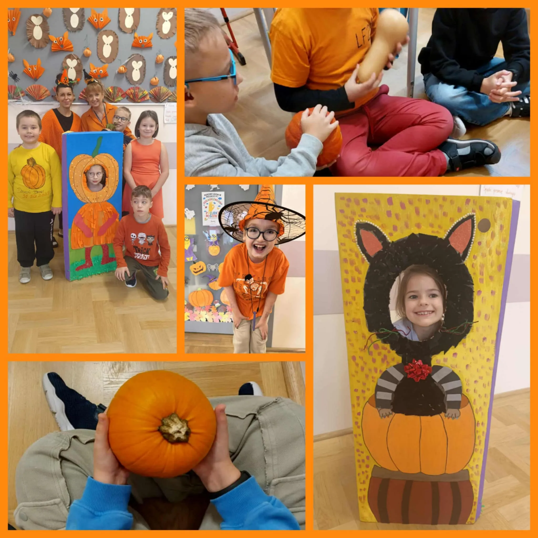 Kolaż zdjęć uczniów z Dnia Dyni
