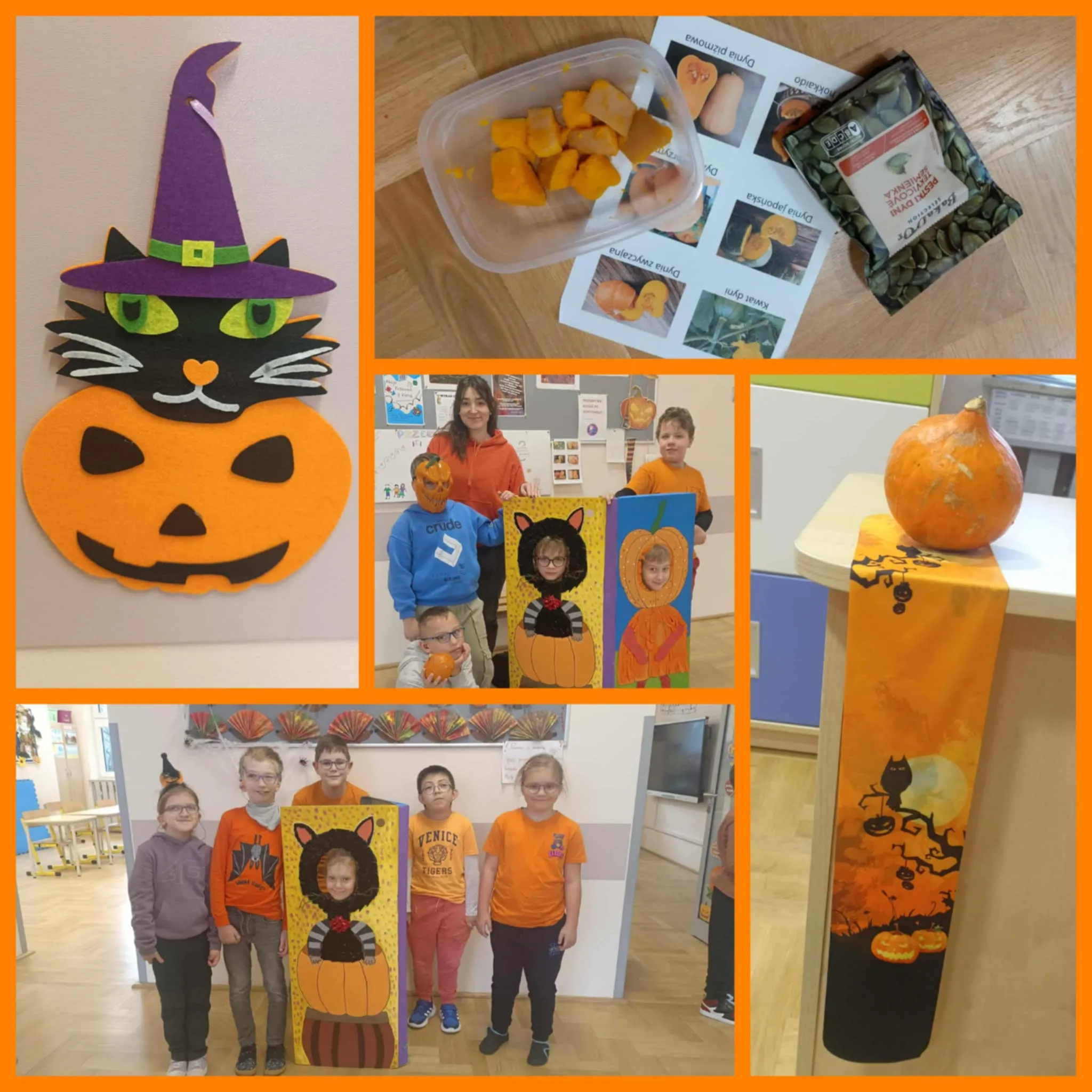 Kolaż zdjęć uczniów z Dnia Dyni