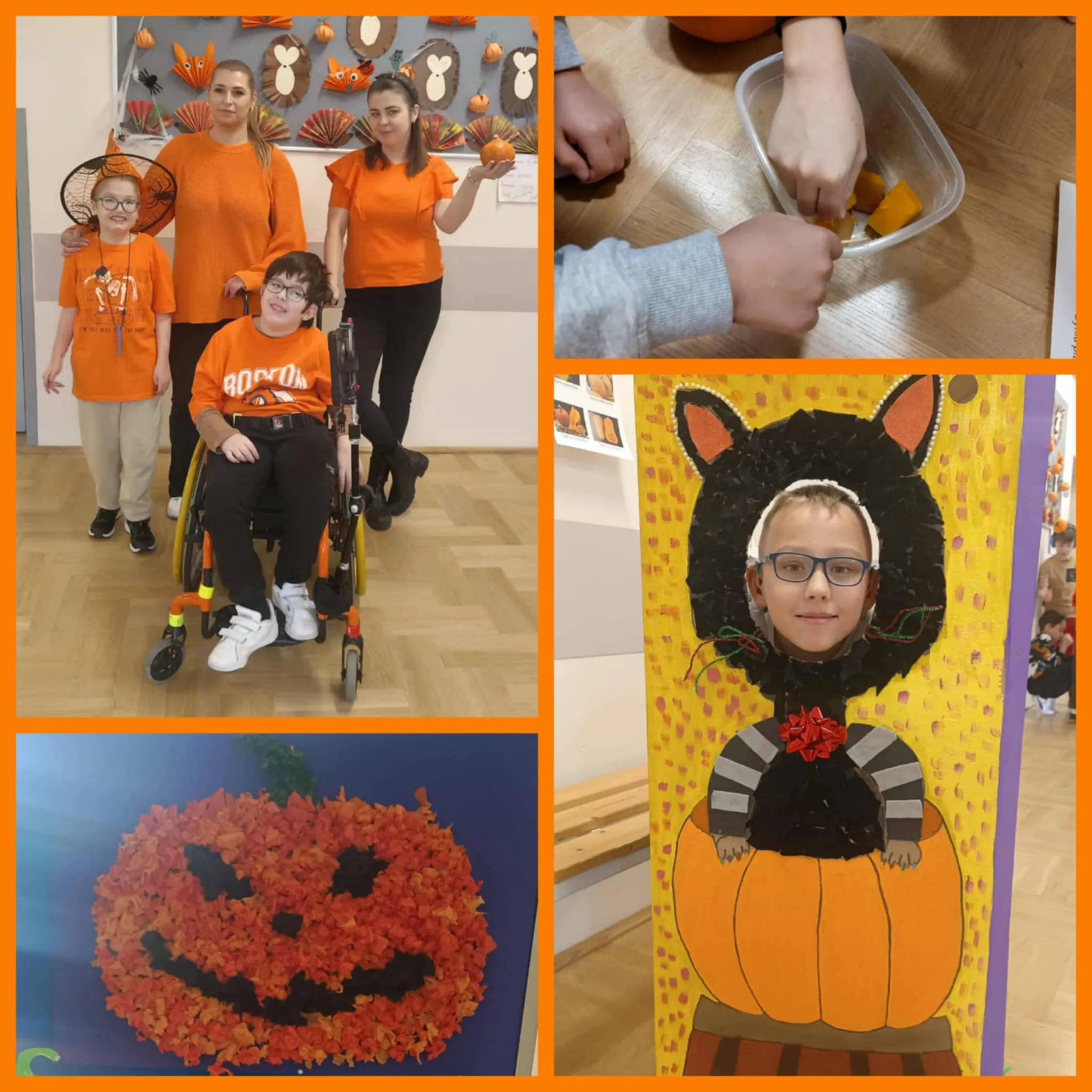 Kolaż zdjęć uczniów z Dnia Dyni