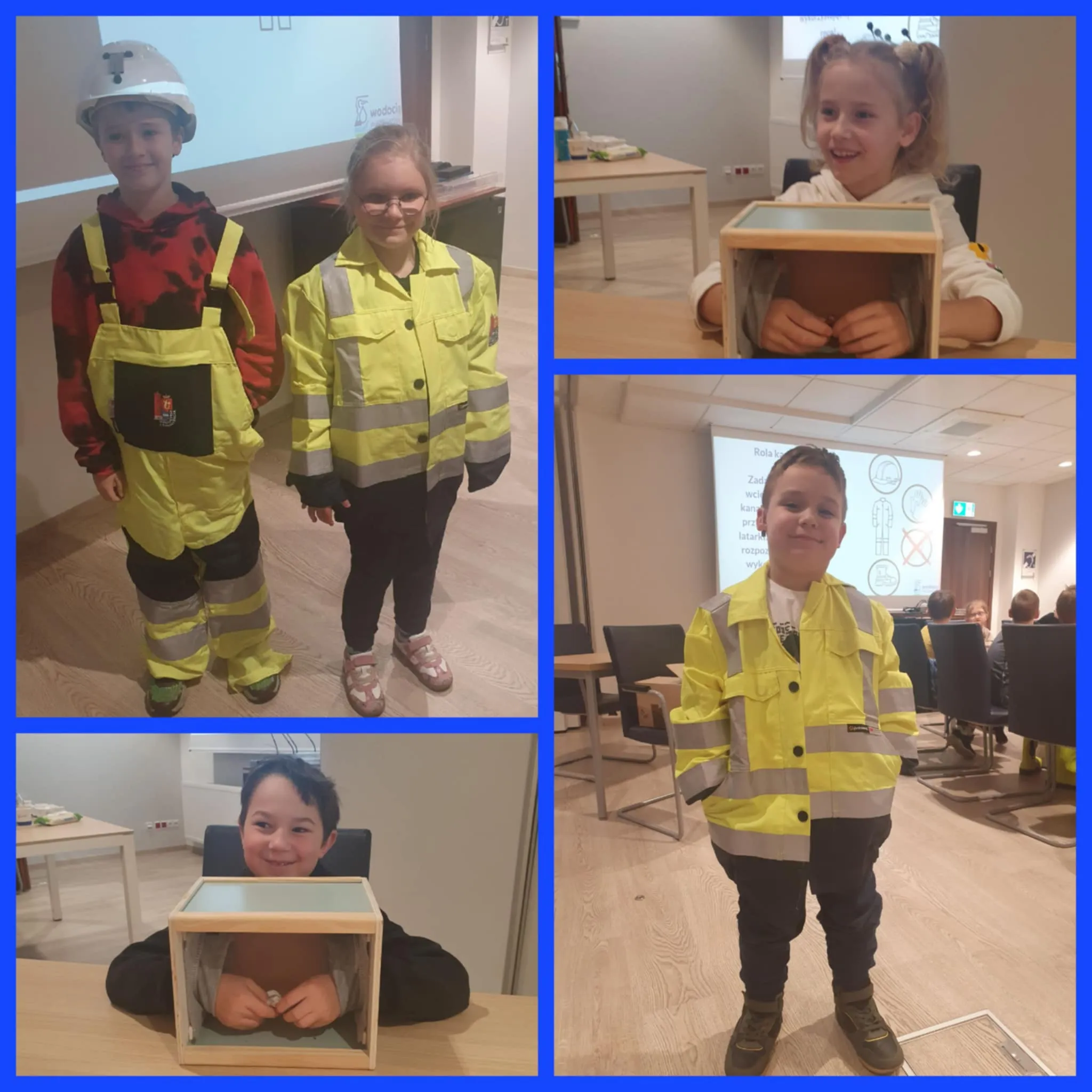 Kolaż zdjęć uczniów z warsztatów warszawskich wodociągów