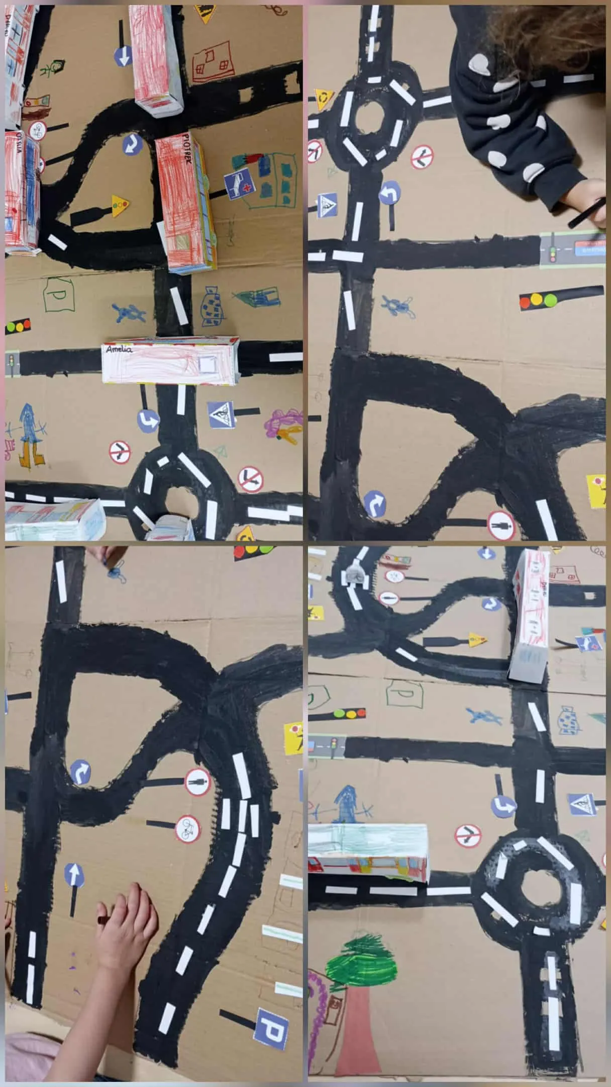 Makieta Warszawy z ulicami, pasami, sygnalizacją i autobusami