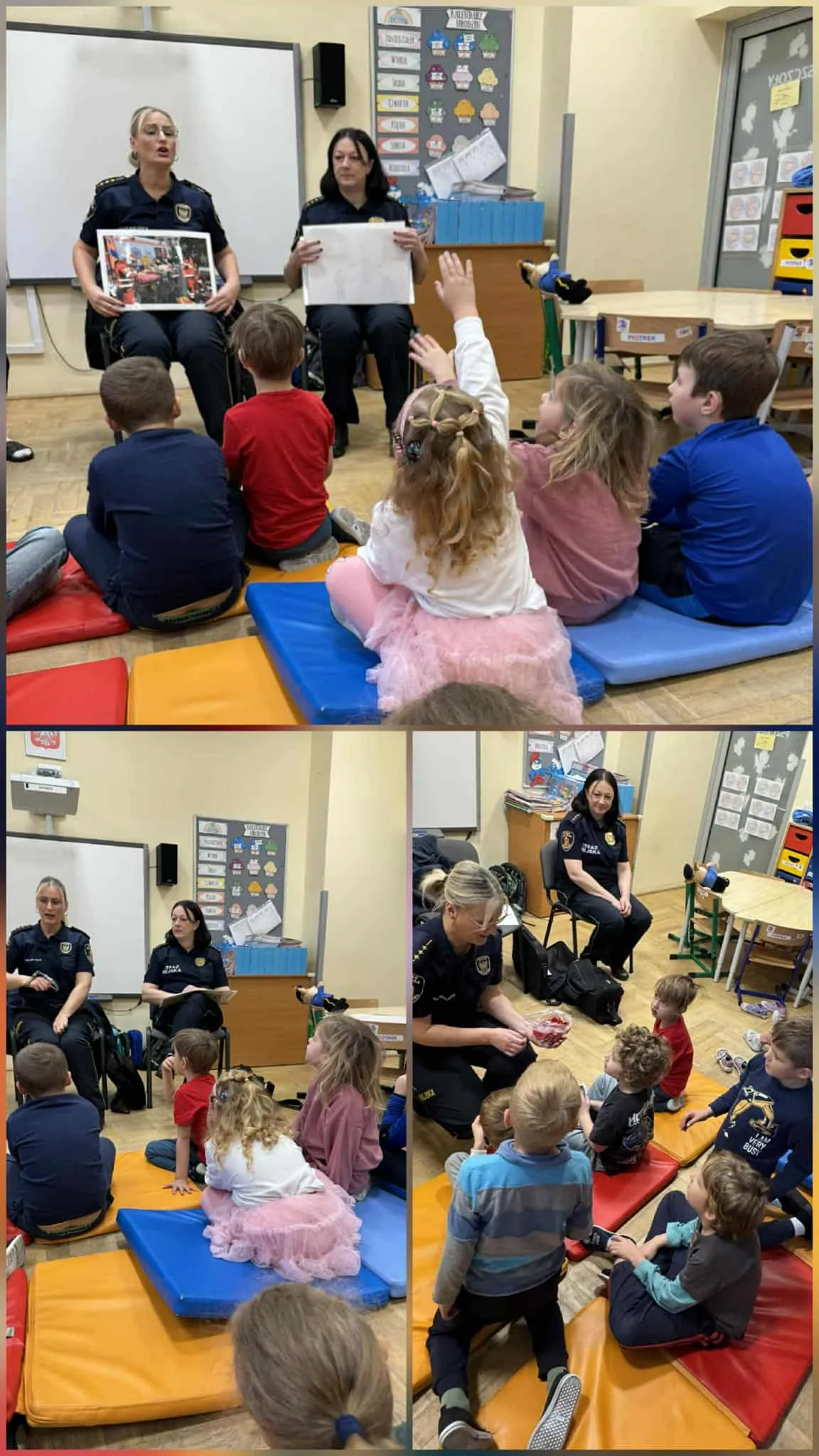 Kolaż zdjęć przedszkolaków ze Strażą Miejską
