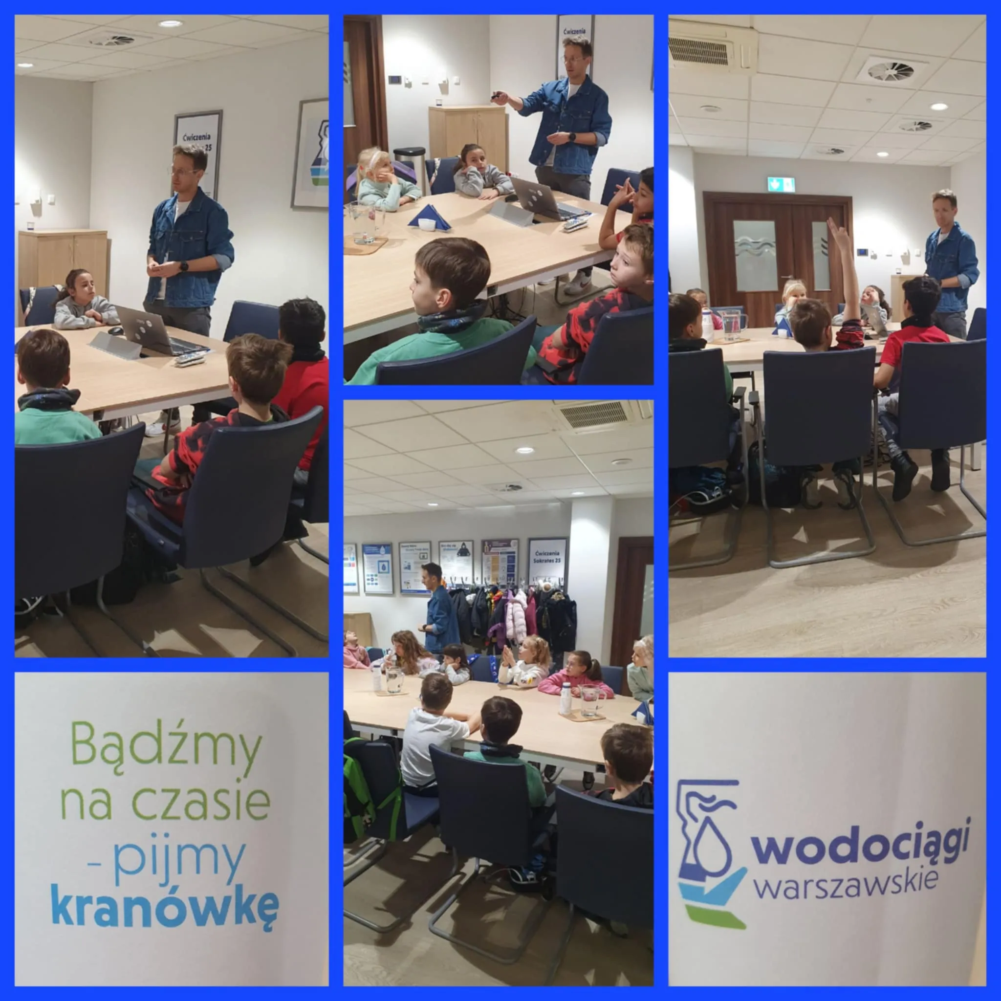 Kolaż zdjęć uczniów z warsztatów warszawskich wodociągów