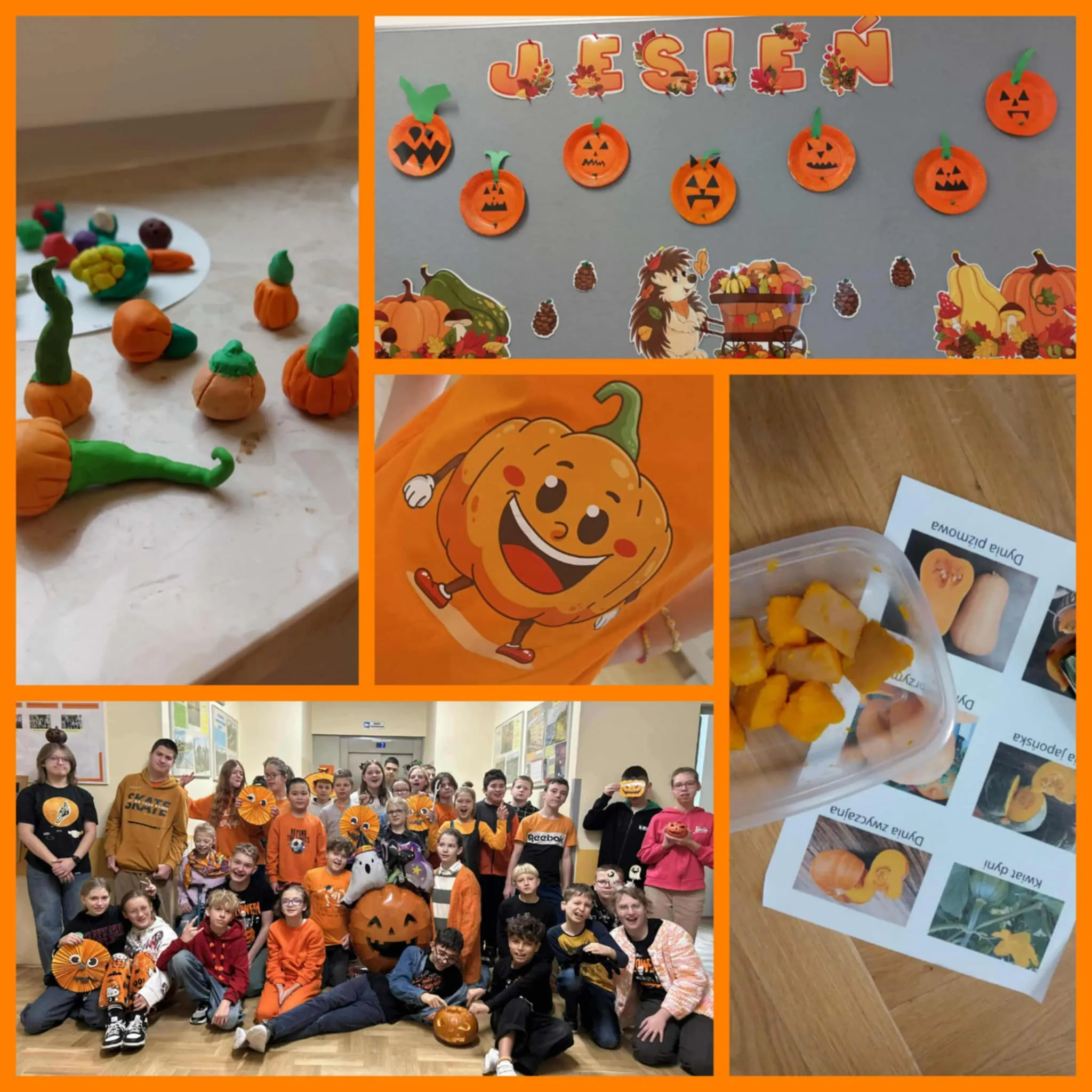 Kolaż zdjęć uczniów z Dnia Dyni