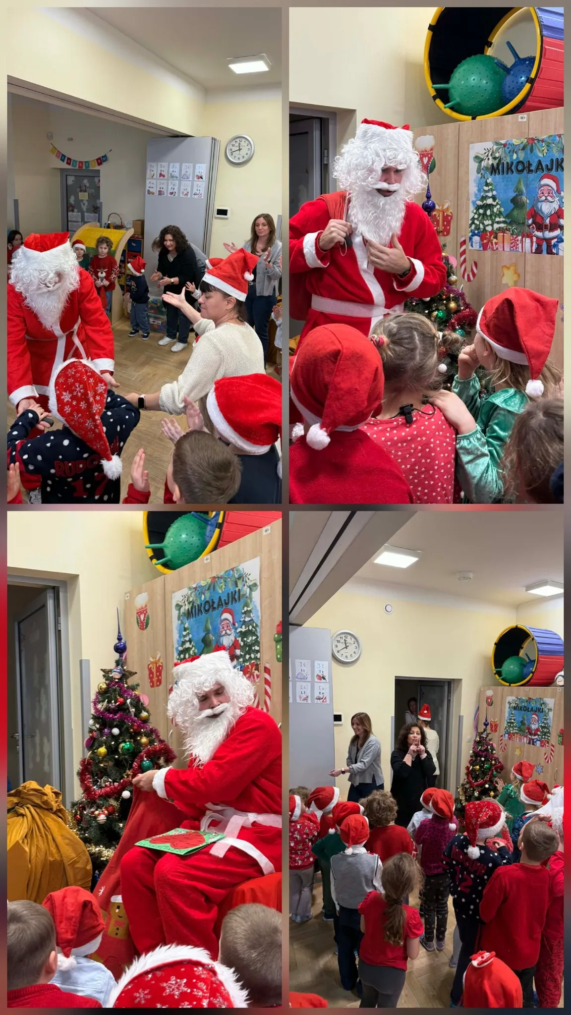 kolaż zdjęć z wizyty Mikołaja w przedszkolu