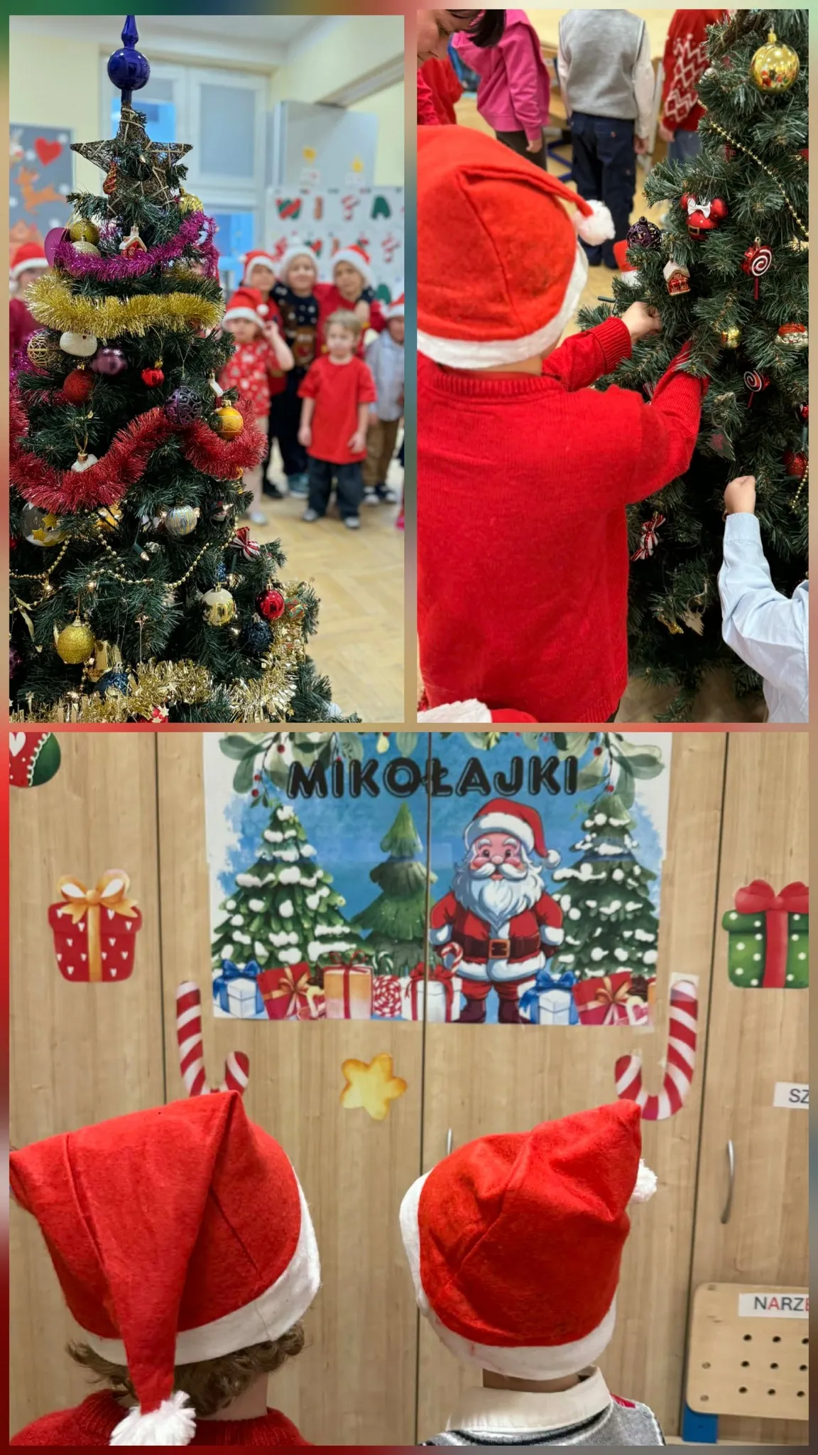 kolaż zdjęć z wizyty Mikołaja w przedszkolu