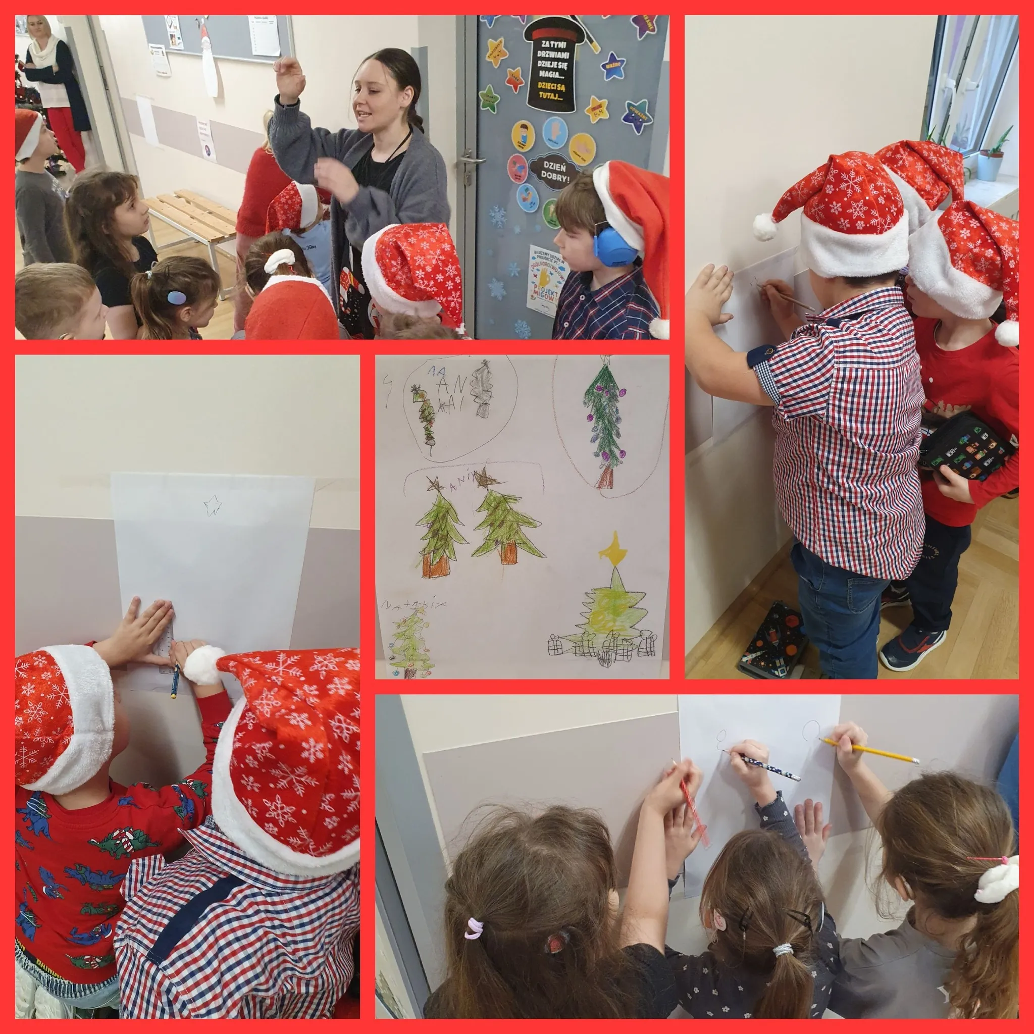 kolaż zdjęć z zajęć plastycznych zorganizowanych na przerwie dla klas 1-3