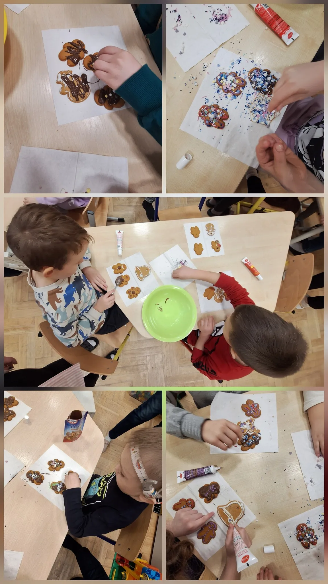 kolaż zdjęć z ozdabiania pierników w przedszkolu
