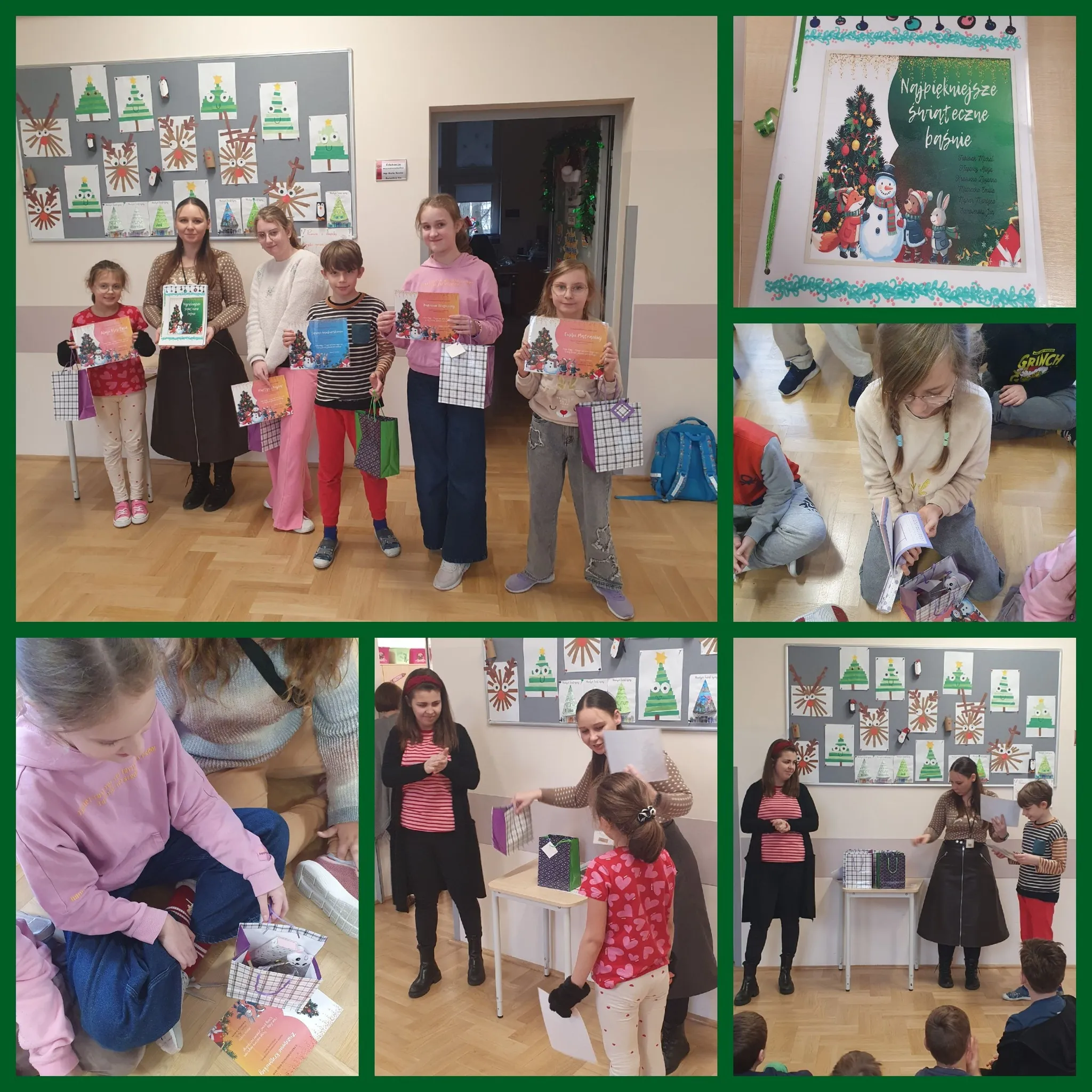 kolaż zdjęć z ogłoszenia wyników i rozdania nagród dla uczniów którzy wzięli udział w konkursie