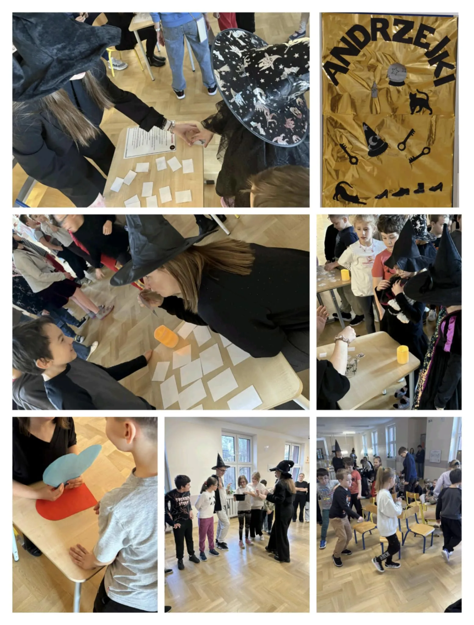 Kolarz zdjęć z Andrzejek - uczniowie podczas zabaw andrzejkowych