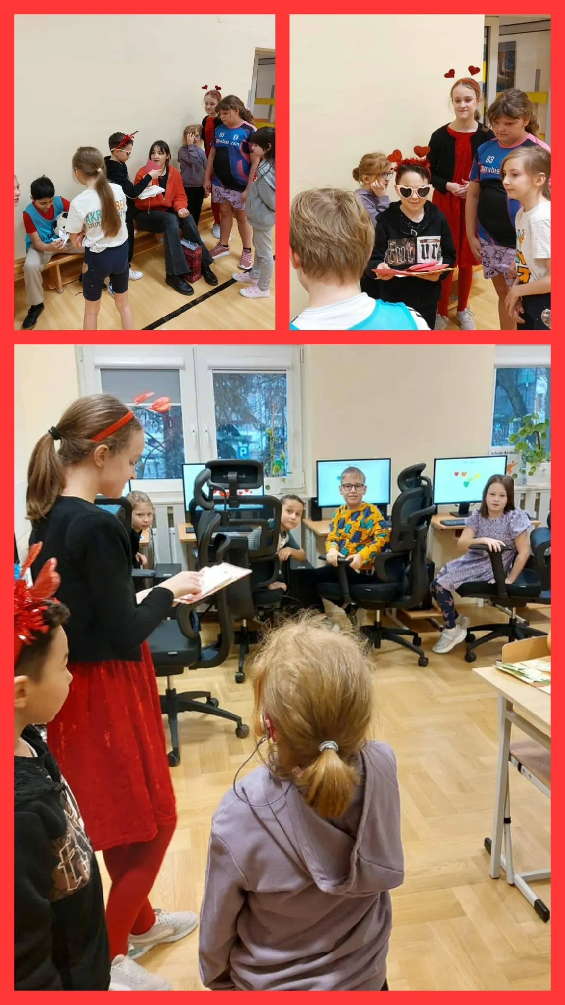 kolaż zdjęć z obchodów walentynek w szkole