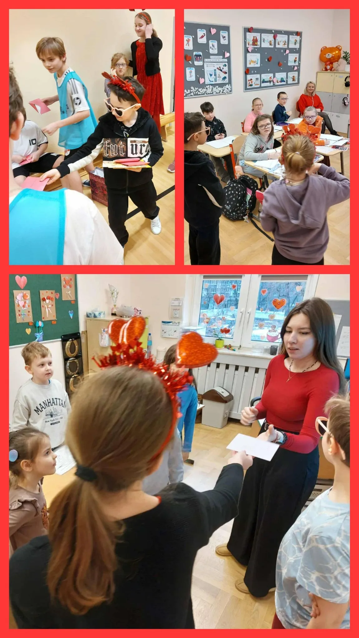 kolaż zdjęć z obchodów walentynek w szkole