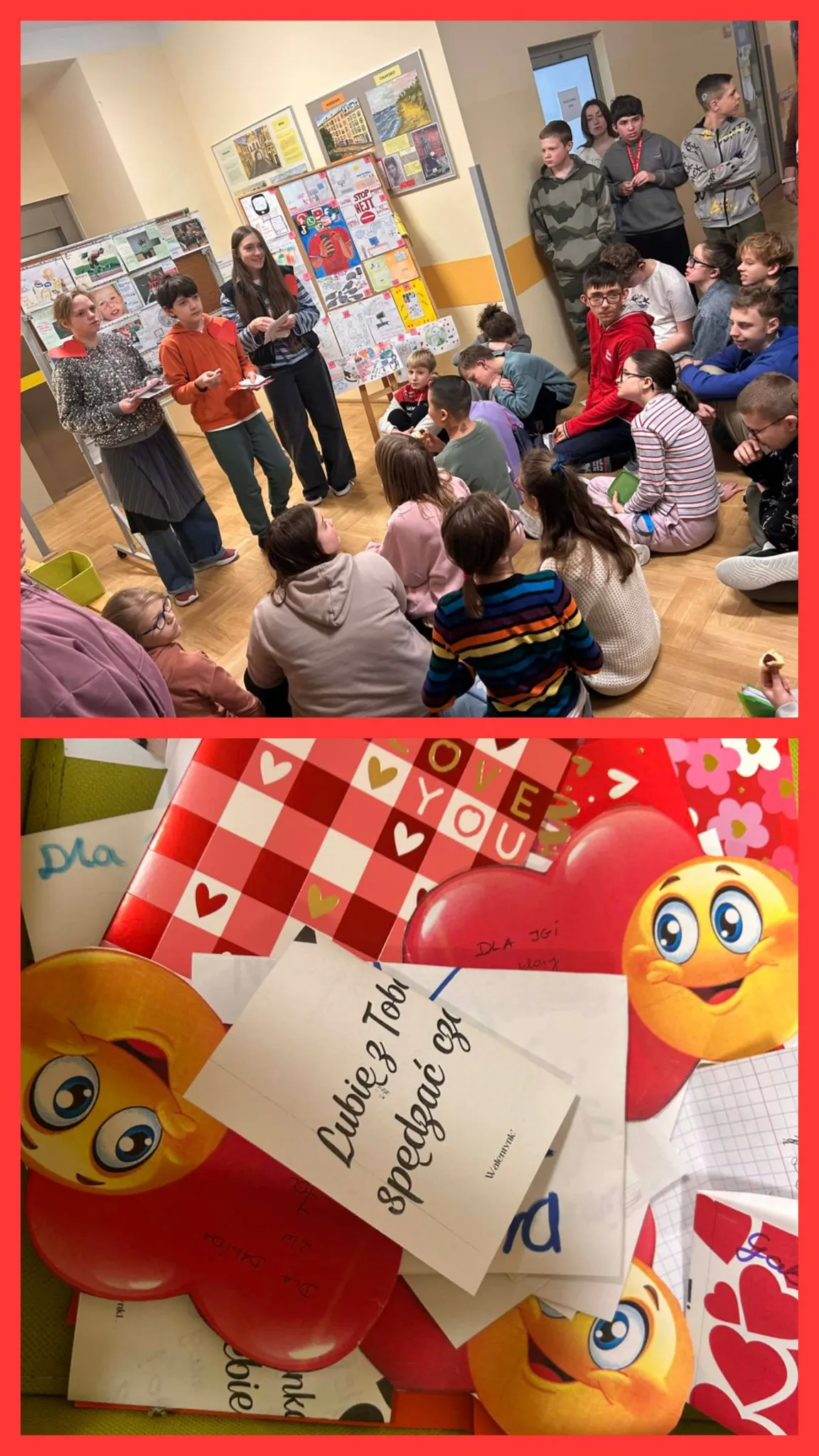 kolaż zdjęć z obchodów walentynek w szkole