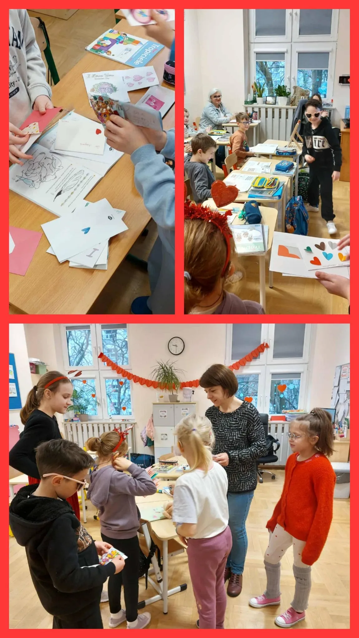 kolaż zdjęć z obchodów walentynek w szkole