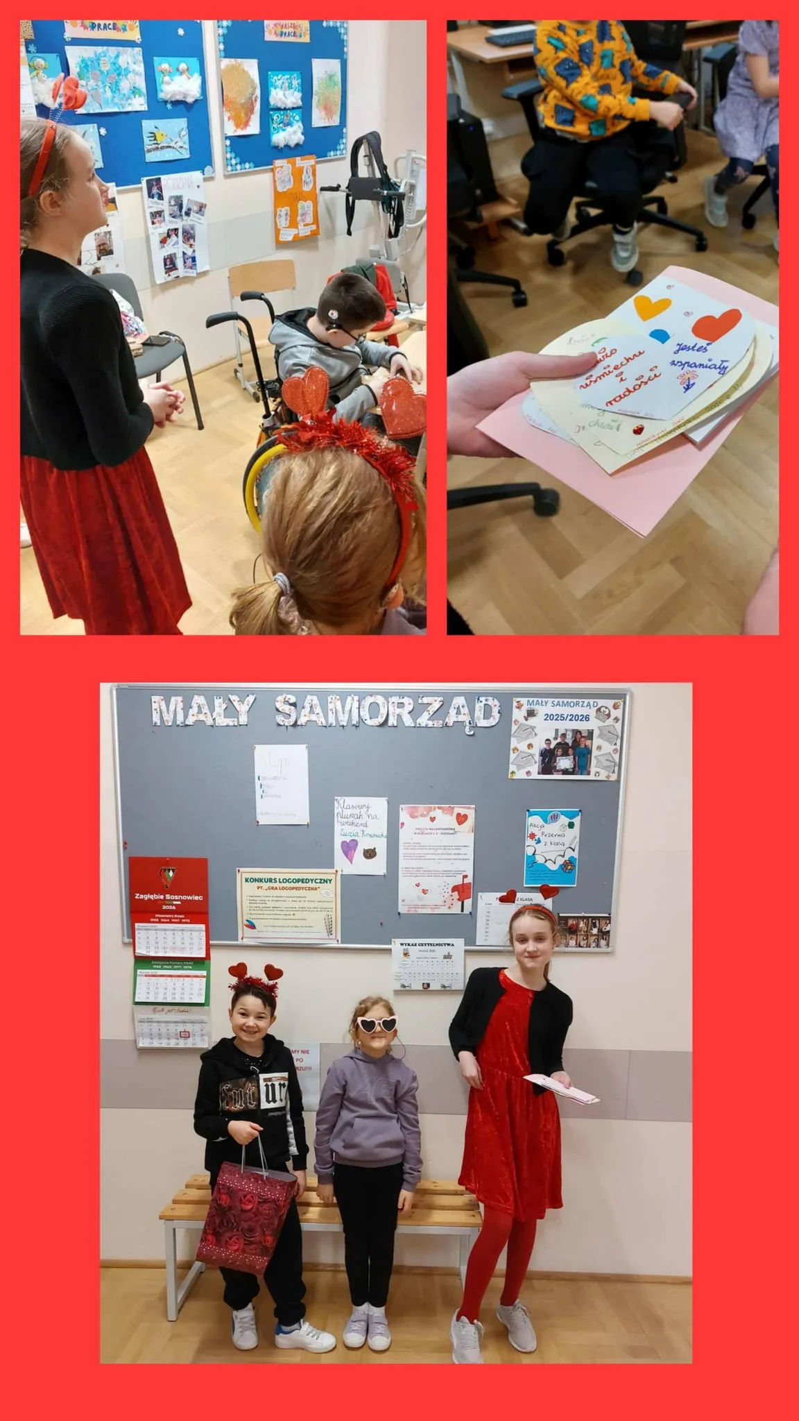 kolaż zdjęć z obchodów walentynek w szkole