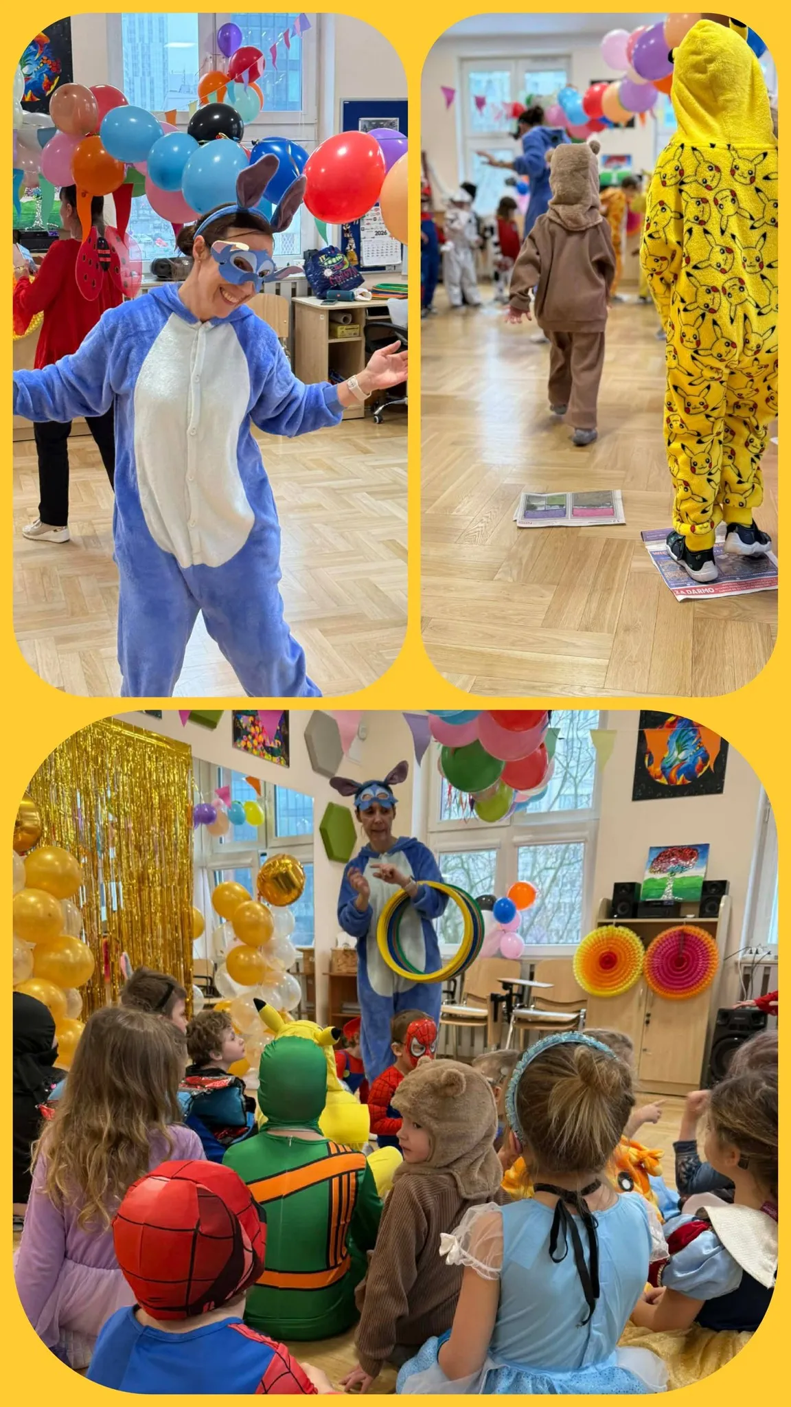 kolaż zdjęć z balu karnawałowego w przedszkole