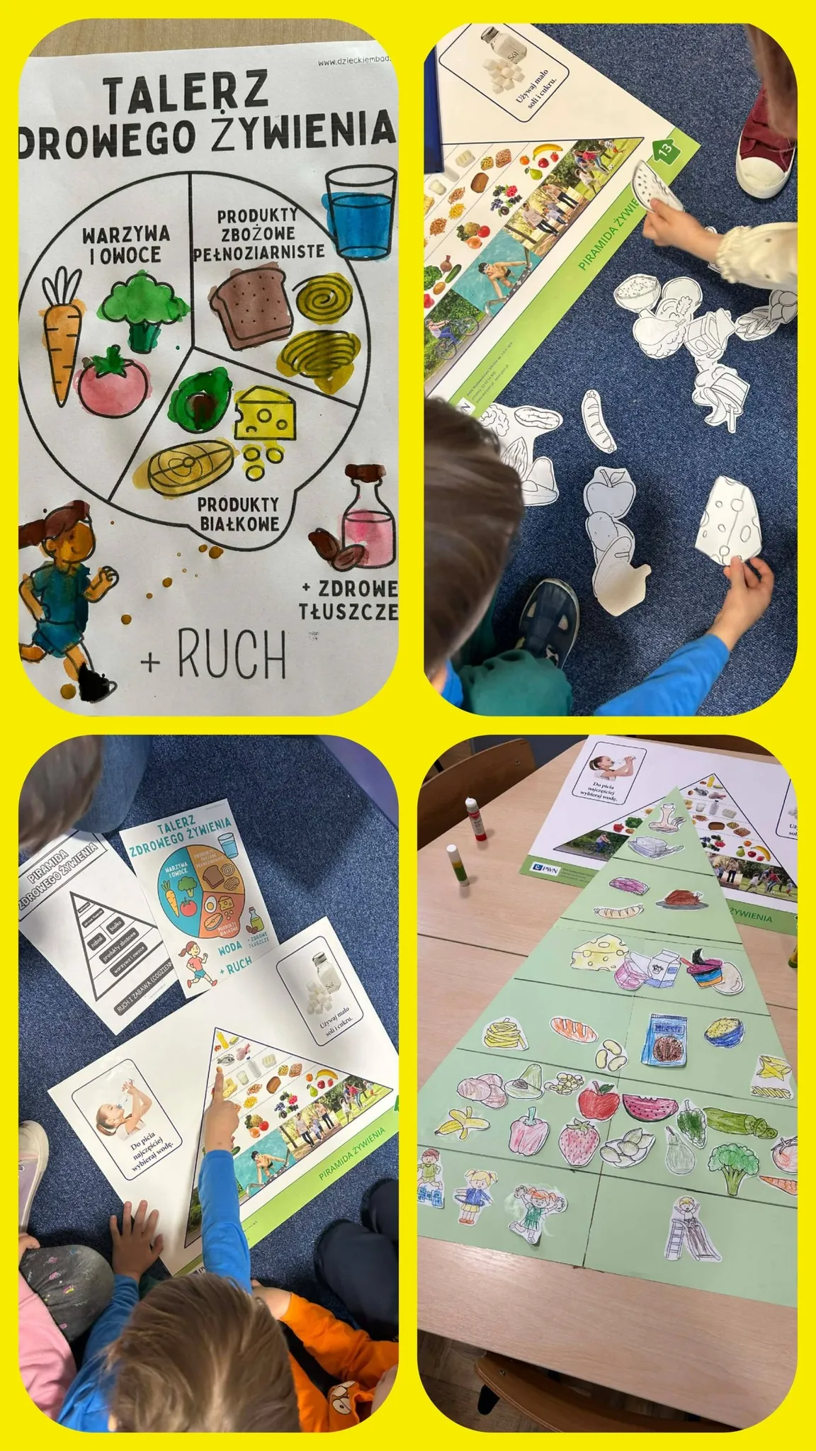 kolaż zdjęć dot. piramidy zdrowego żywienia