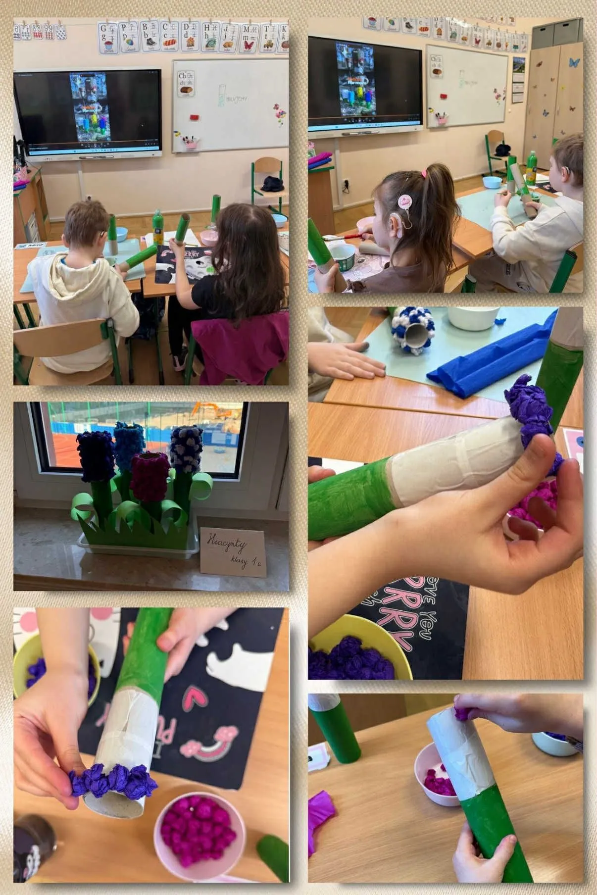kolaż zdjęć z zajęć plastycznych w klasie 1