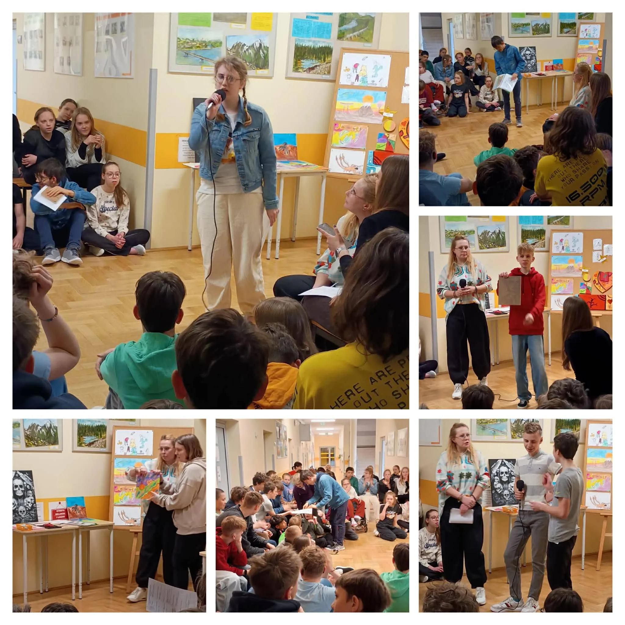 kolaż zdjęć z pokazu talentów w klasach 4-8