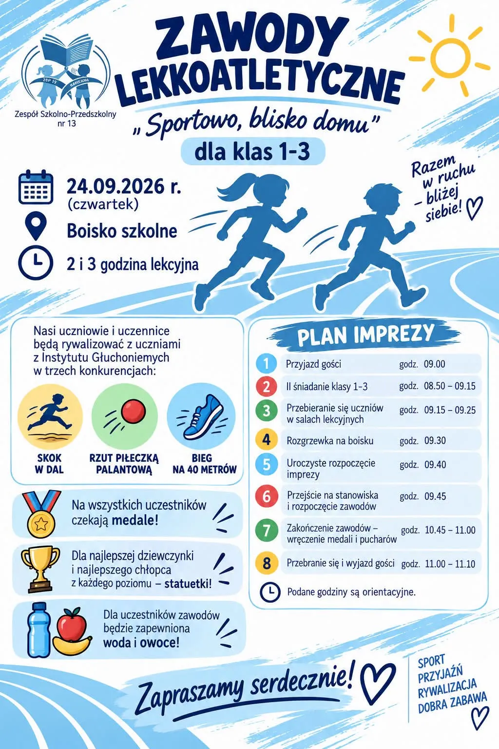 plakat zawodów lekkoatletycznych dla klas 1-3