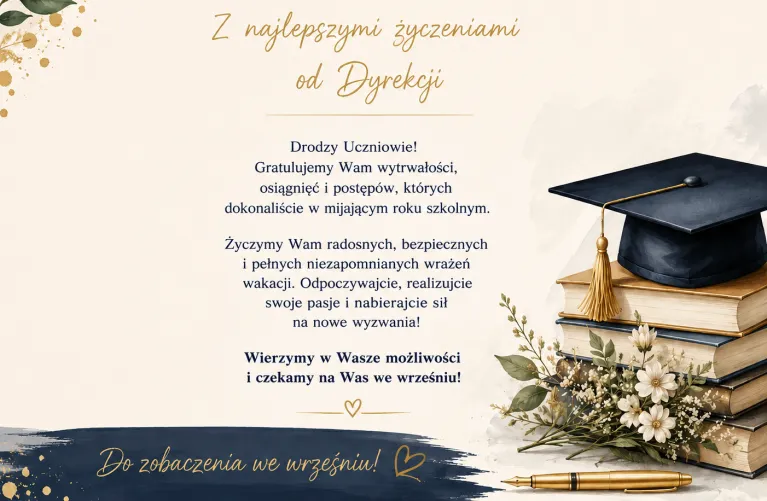 życzenia na zakończenie roku szkolnego od dyrekcji